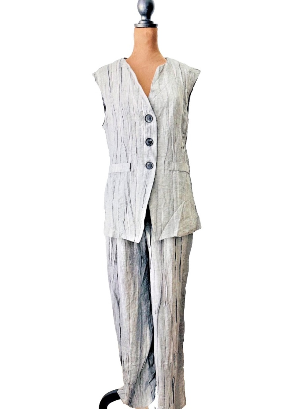Gray Button-Up Two-Piece Top and Pants Set